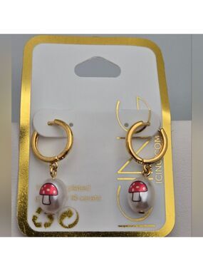 Icing Gold-Plated Mushroom Hoop Earrings w/ Faux Pearl Charms